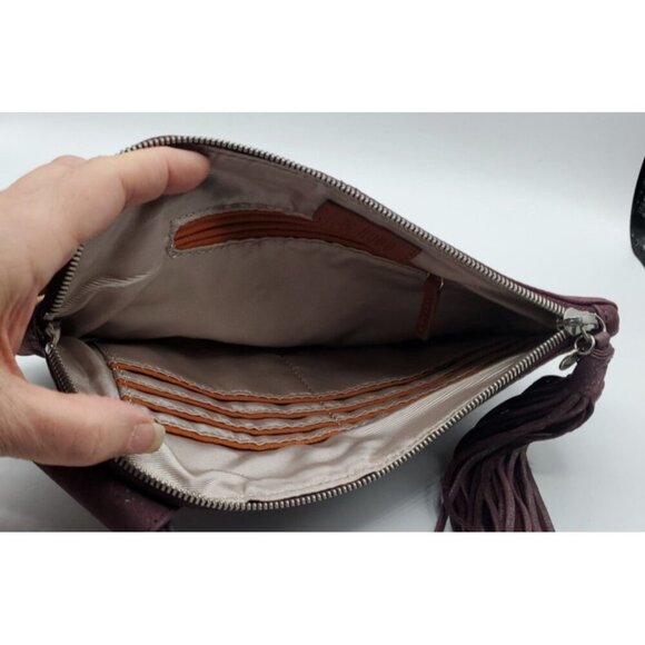 HOBO INTERNATIONAL Sable Wristlet Tassel  PLUM GRAPHITE Wallet Clutch $138 - Picture 6 of 10